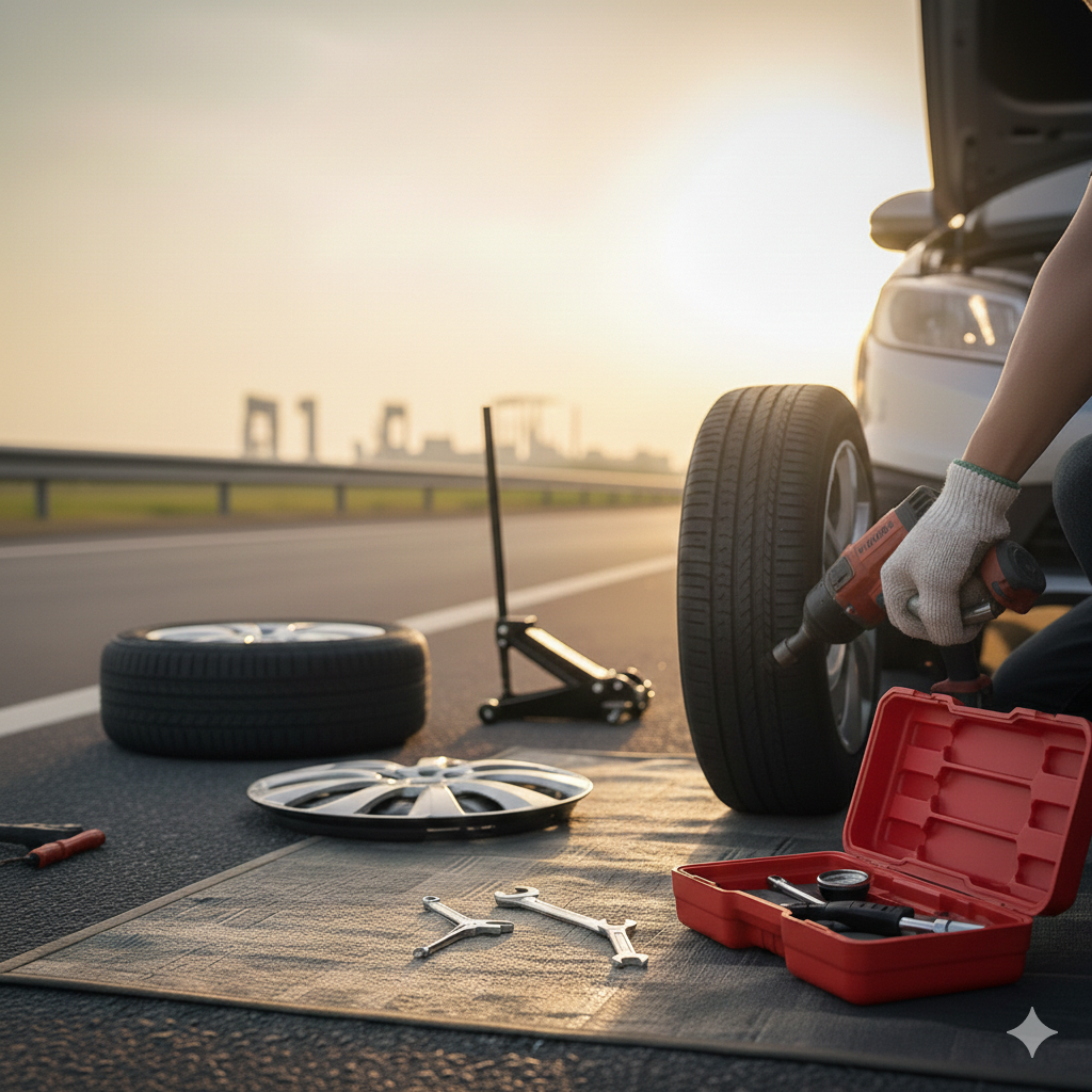 私家車換士啤胎 到場支援 圖片